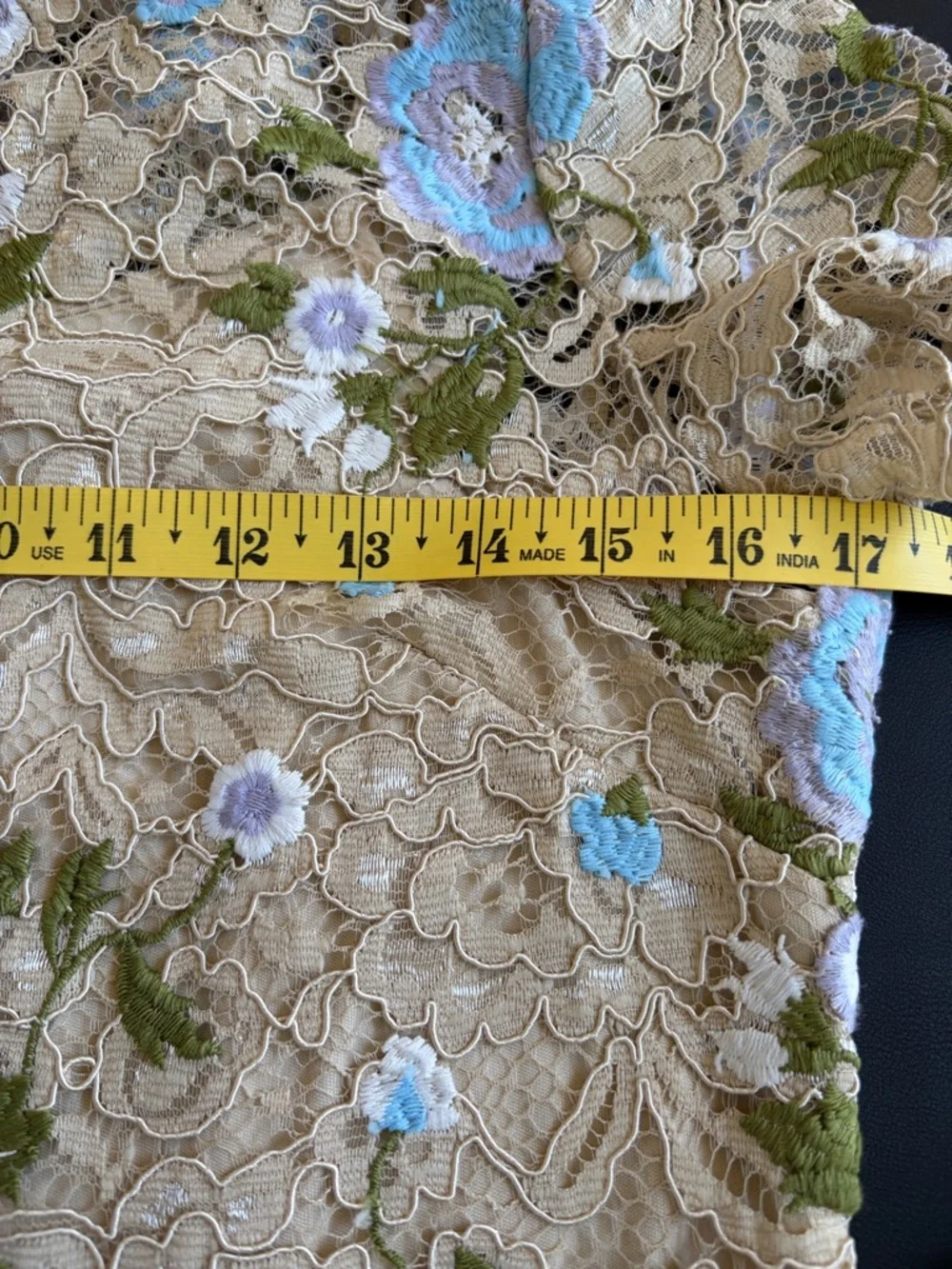 Calvin Klein Lace Sheath Midi Dress 8 Beige Blue Floral Embroidered Cocktail
